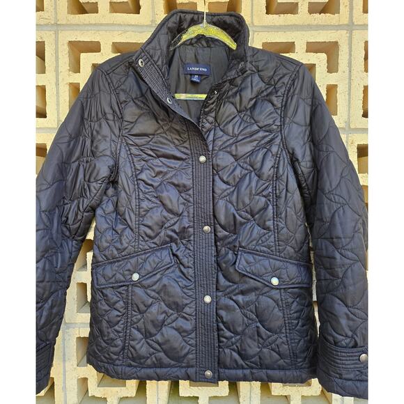 Ladies Lands' End Black Quilted Coat Size XS EUC - Picture 1 of 7